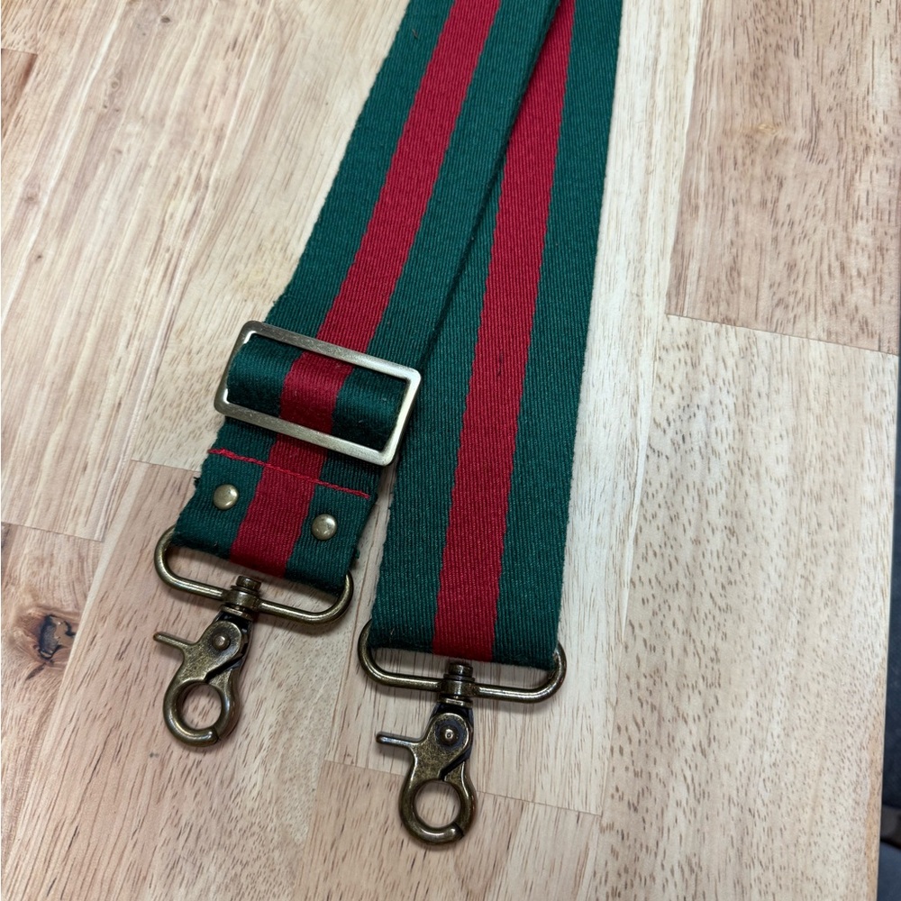 Green and Red Striped Bag Strap